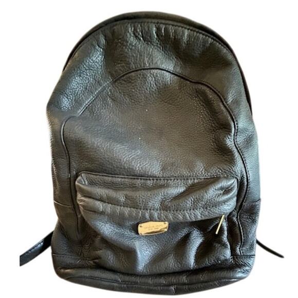 Michael Kors Black Pebbled Leather Backpack with Gold Logo Plate - Picture 3 of 10